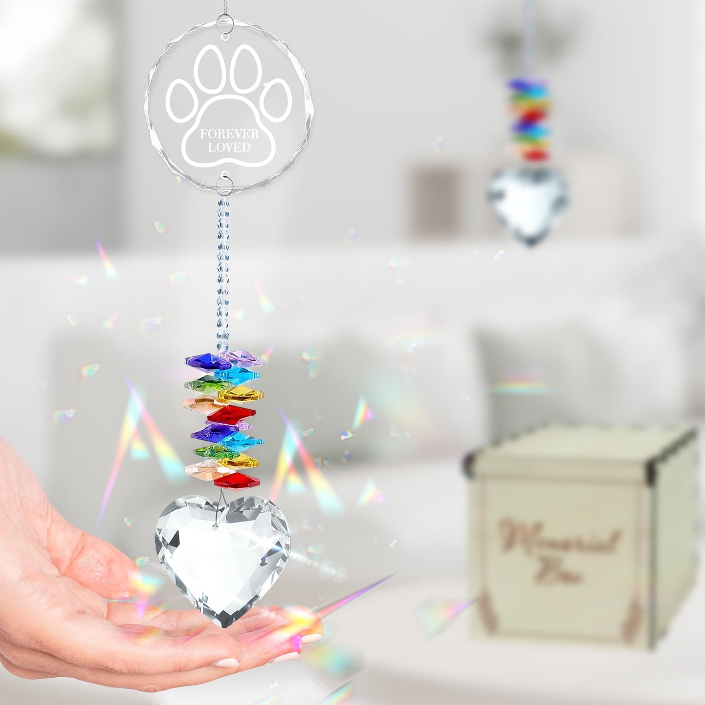 Pet Crystal Memorial Suncatcher, Rainbow Bridge Sympathy Gift for Loss of Dog, Cat, Thoughtful Gift for Pet Passed Away, Crystal Ball Window Hanging Suncatcher for Remembrance PS117