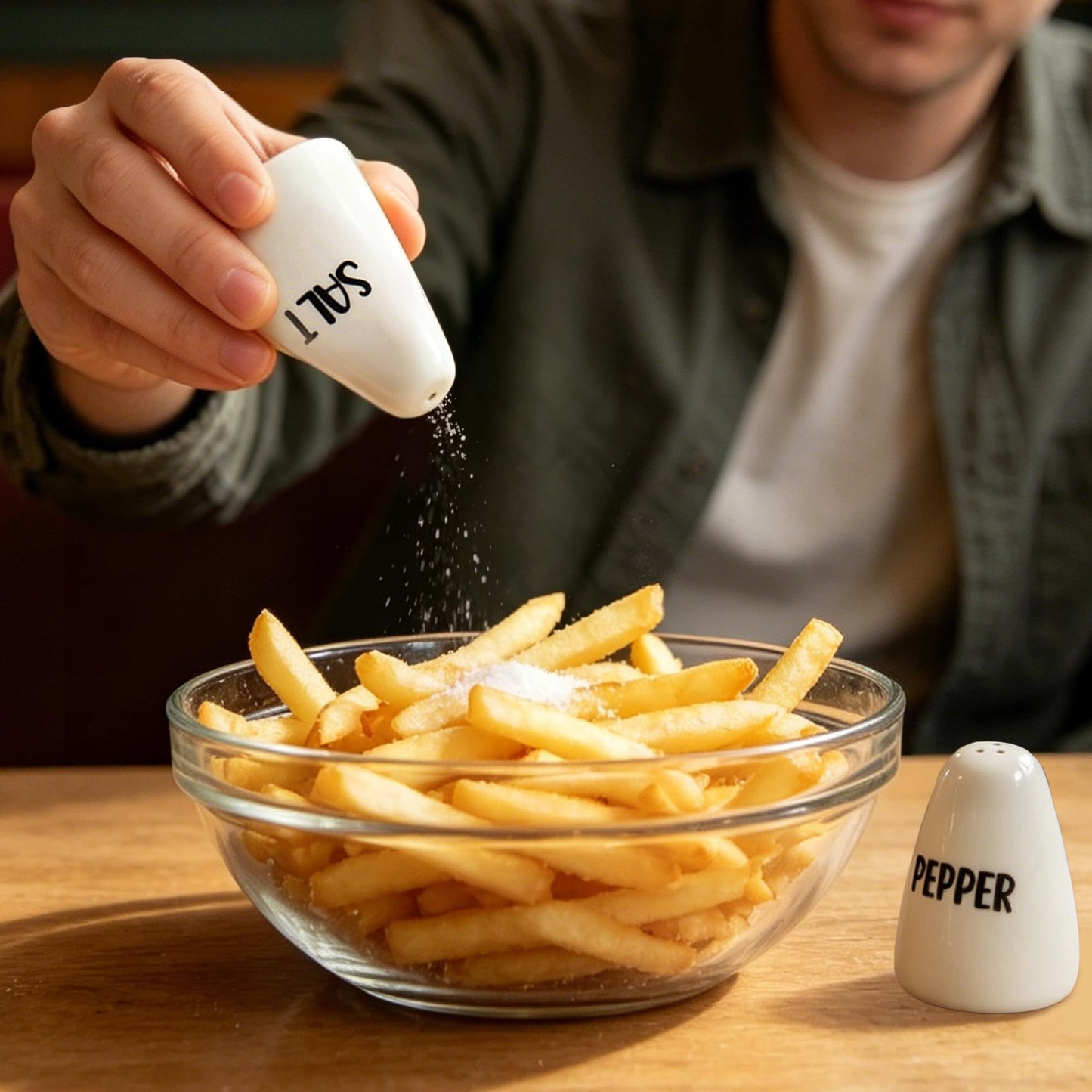 YumiPLUS Ceramic Salt and Pepper Shakers Set of 2, Small Porcelain Seasoning Jars, Mini White Spice Shakers for travel/BBQ/salad/beef, Unique Farmhouse style Kitchen Decor, Cute Housewarming gift