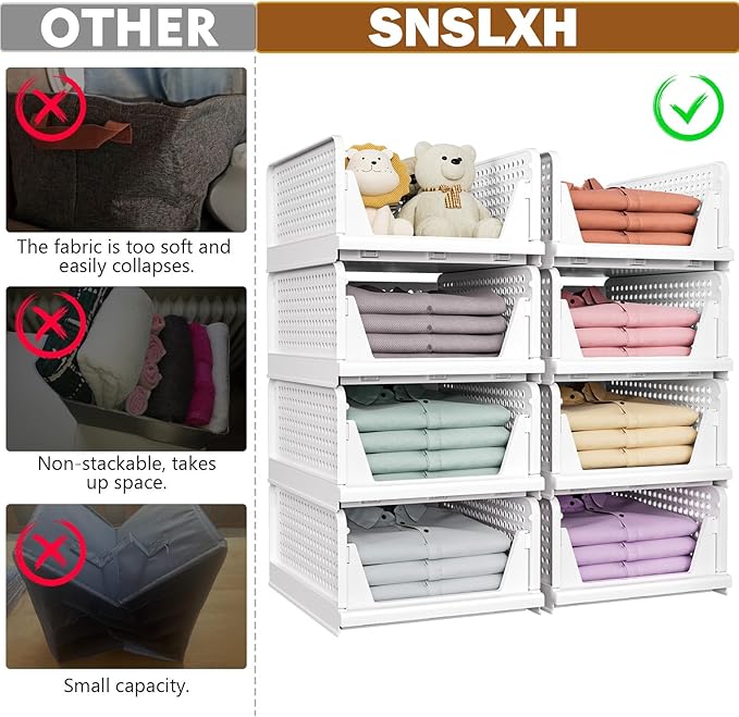 SNSLXH 5 Pack Stackable Closet Storage Basket, Space-Saving Clothes Storage