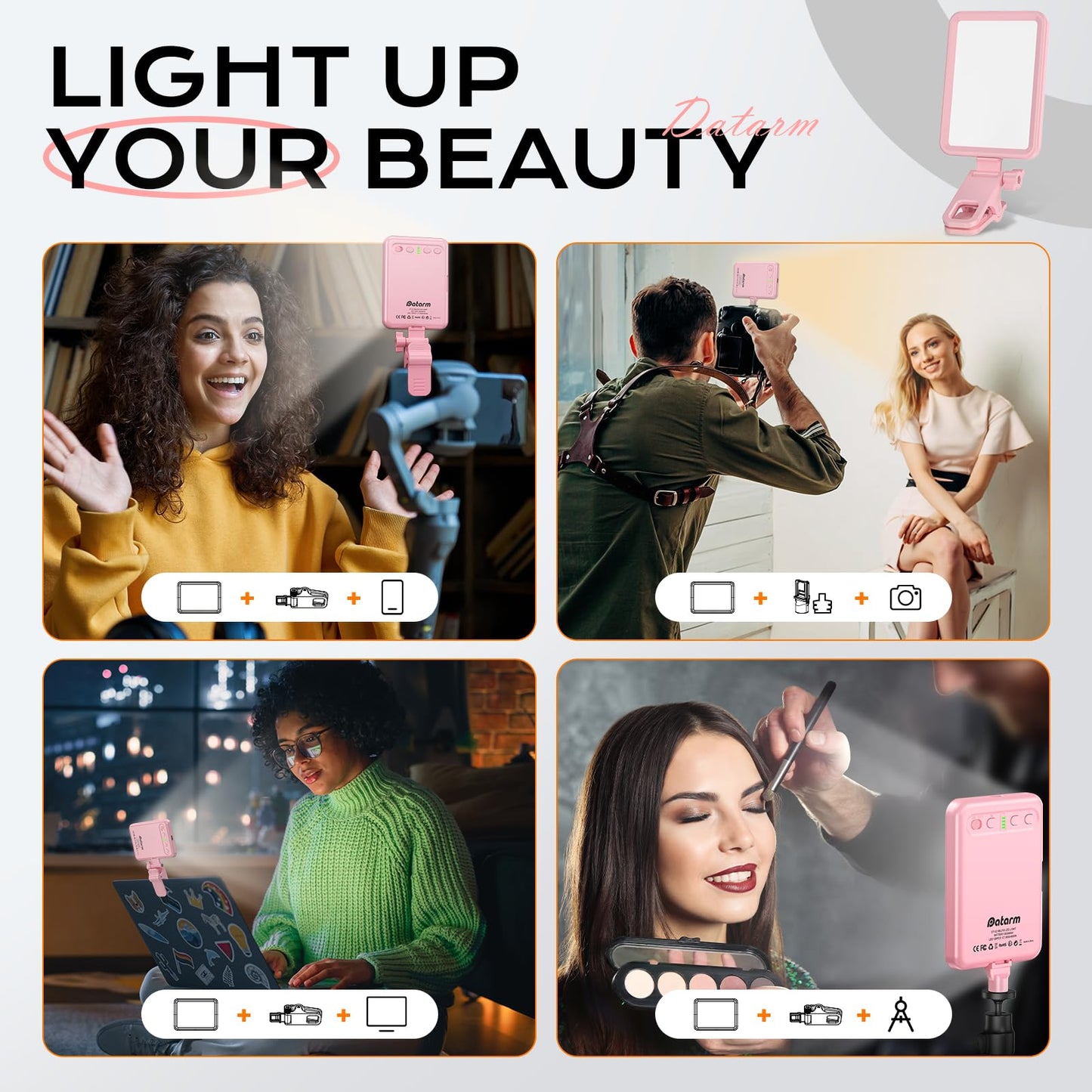 Rechargeable Soft Selfie Light for Phone, Camera, Laptop, 4-14H Battery Portable LED Light for Pictures, Phone Light Clip for Selfie, Vlog, TikTok, Makeup, Video Conference Black