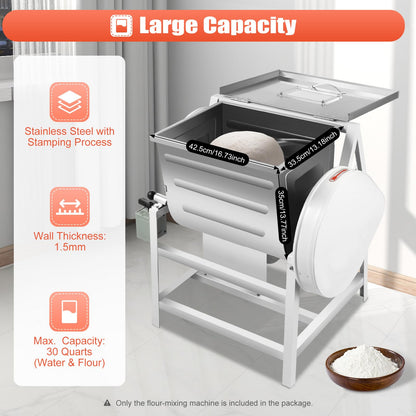 RocoReny 30QT Commercial Electric Dough Mixer Mixing Machine, 1500W 110V Stainless Steel Heavy Duty Pizza Dough Kneading Machine with 90° Tilt Bowl for School Bakery Restaurant