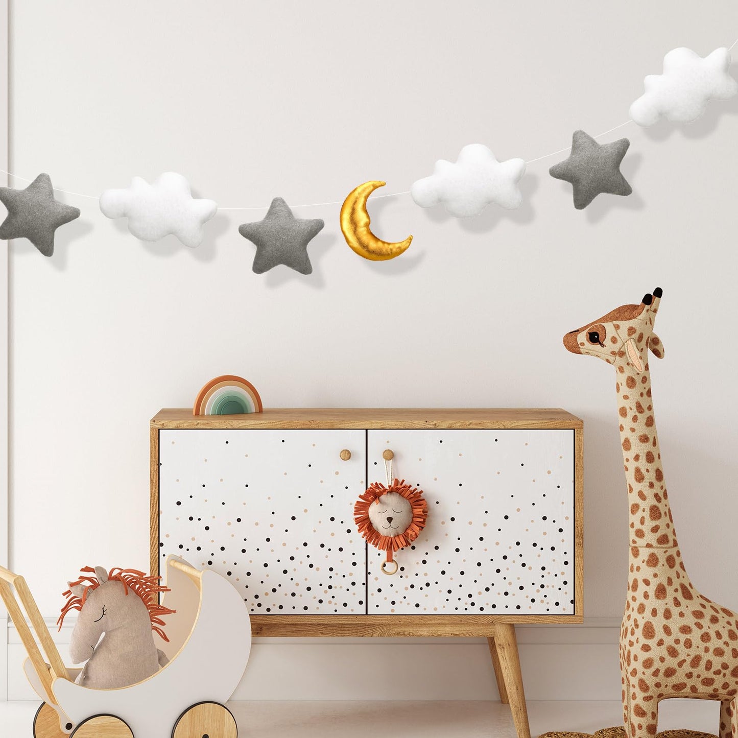 XunYee 5ft 3D Felt Cloud Decorations Hanging with Moon and Stars over The Moon Baby Shower Nursery Decor Cloud Wall Hanging Banner Garland for Wedding Gender Reveal Baby Shower Birthday Party