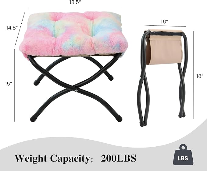 15" Folding Ottoman, Foldable Footrest Stool, Portable Small Foot Stool