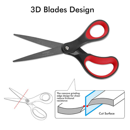LIVINGO 2 Pack 8" Titanium Non-Stick Scissors, Professional Stainless Steel Comfort Grip, All-Purpose, Straight Office Stationery Craft Paper Fabric Household Sharp Shears Set for DIY(Red/Black)