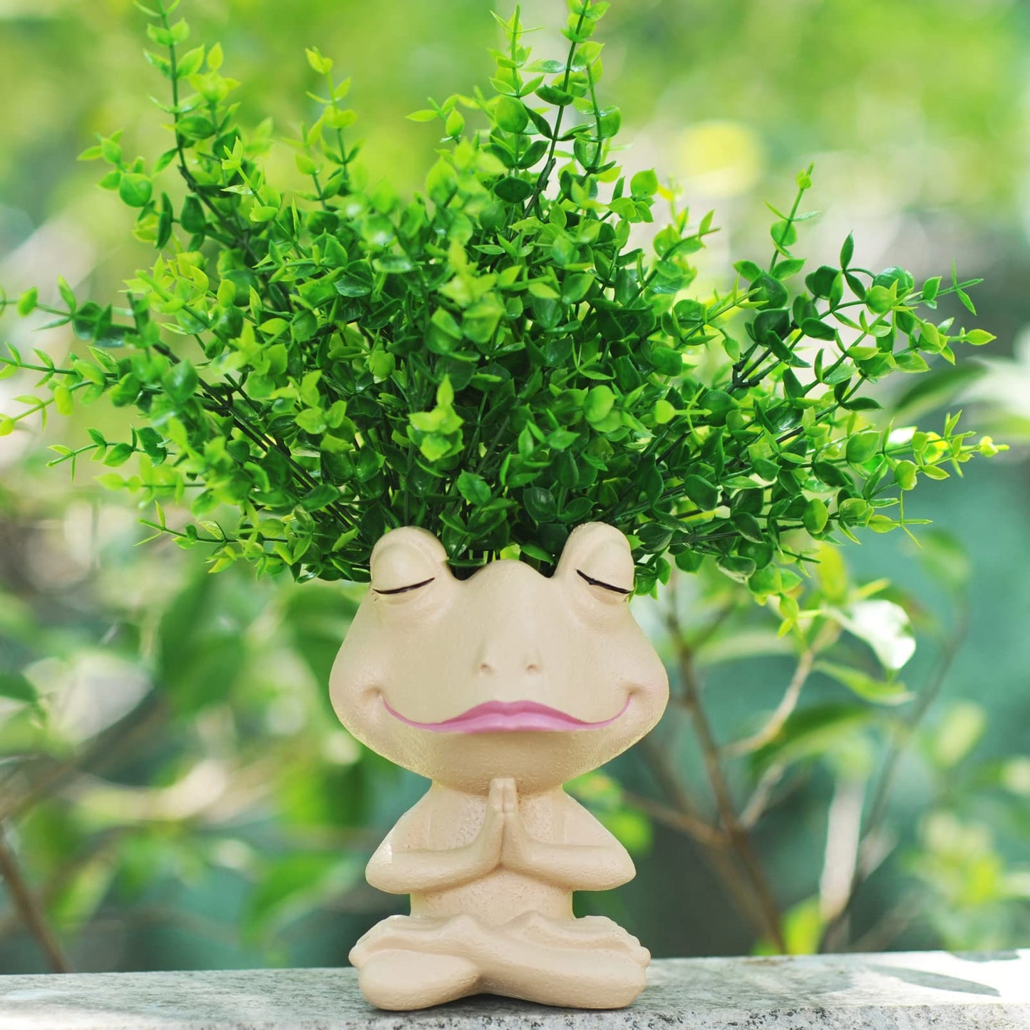 Face Planters Pots Head Yoga Frog Resin Plant Pot with Drainage Hole(Khaki-B)