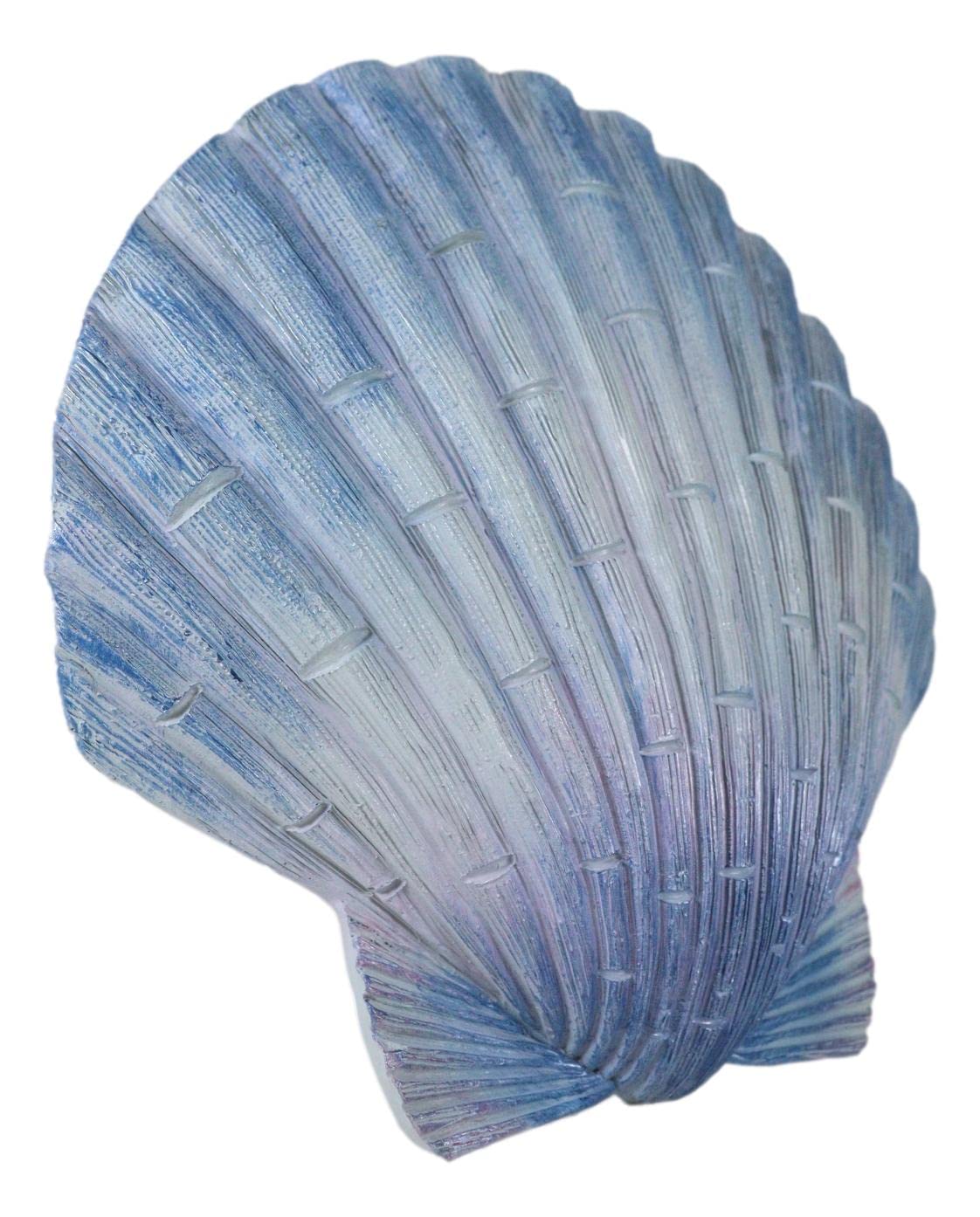 Ebros Gift Nautical Ocean Marine Life Aqua Blue Scallop Shell Seashell Exotic Shabby Chic Wall Decor Figurine 8.25" L Decorative Sculpture Vacation Beach Sea Home Prop Accent