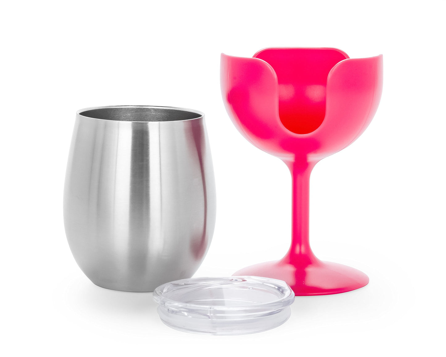 Camco Life is Better at The Campsite 8 oz Wine Tumbler 2 Pack - Heavy Duty Double Wall Vacuum Insulation - Crafted of 18/8 Stainless Steel - Features Removable Blue & Pink Stems (51915) (Pack of 4)