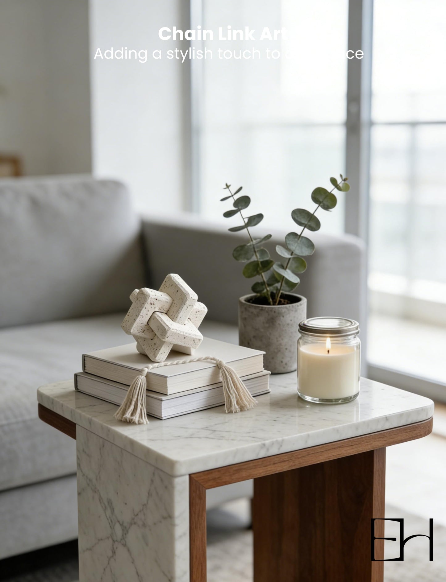 EXCHUES Knot Decor 3 Link – Resin Travertine Coffee Table Decor for Living Room, Beige Decorative Objects for Shelves, Stone Marble Texture Accent for Entryway Home (Beige 4.7 Inch)