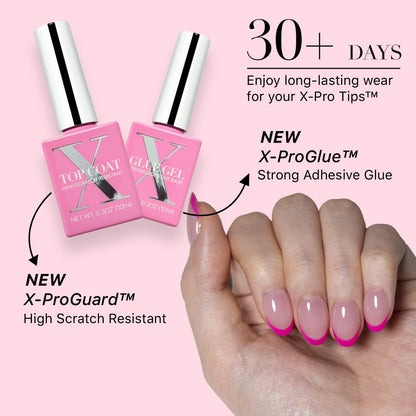 SXC Cosmetics French Tip Press On Nails - Skin Tone Nude and Color Series, Short Coffin X-Pro Tips Starter Kit ST119KIT