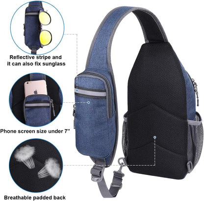 WATERFLY Crossbody Sling Backpack Sling Bag Travel Hiking Chest Bag Daypack