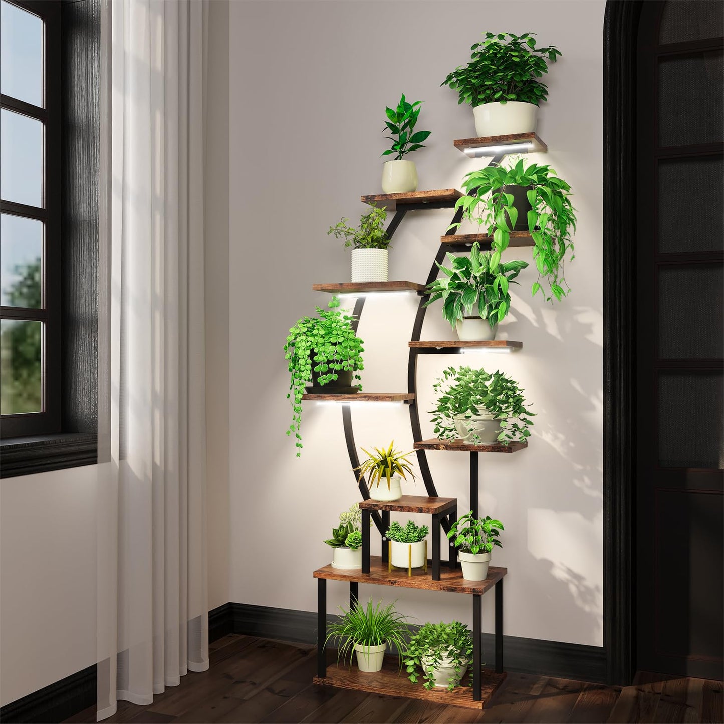 MODCART Plant Stand Indoor with Grow Lights, 63" Metal Plant Shelf, 9 Tiered Indoor Plant Stand, Tall Plant Stands Indoor Multiple Stands for Living Room, Patio