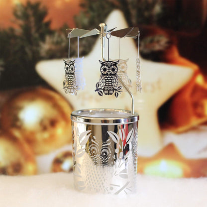 iLajao Candle Carousel Rotary Candle Holder Christmas Carousel Spinning Tealight Candleholder Christmas Decoration Centerpieces for Tables Valentine Easter (Owl)