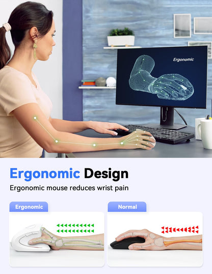 TECKNET 2.4G Ergonomic Mouse Vertical Wireless - 4800 DPI Optical Carpal Tunnel Mouse Right Hand, 5 Adjustable DPI, Quiet Clicks, 6 Buttons for Laptop, Desktop, PC, Computer - Black
