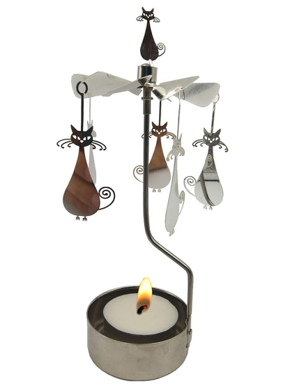Rotary Candle Holder Spinning Candleholder Metal Small Gift Cartoon Cat Design for Home Decoration Party Wedding