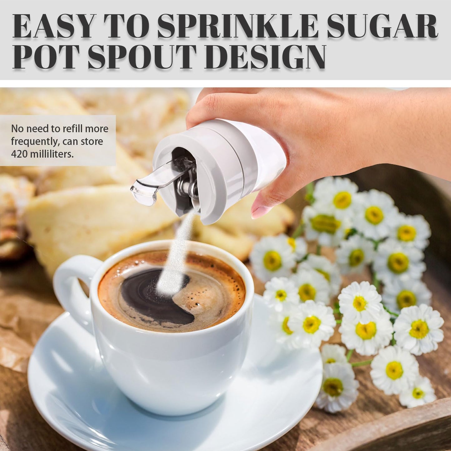 Sekonow 1Pack Glass Sugar Dispenser with Auto Flip Pour Spout, Weighted Pourer Sugar Container, 14.2oz Sugar Bowl Shaker Jar Salt Dish Holder Coffee Bar Accessories