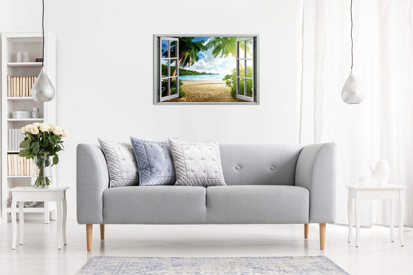 3D Sunset Beach View Window Canvas Wall Art Picture Print 36 x 24 Inches