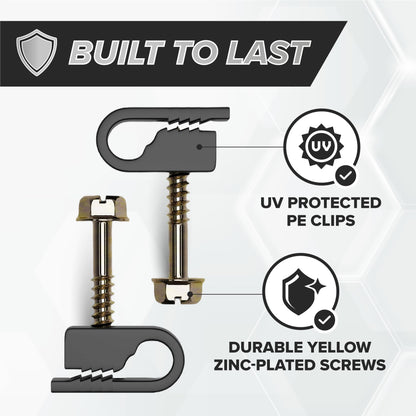 THE CIMPLE CO Wire Clips, Single Cable Wall Clip, Coaxial, Cat6, Electrical Wire, Ethernet, 1/4 in (6 mm) Screw Fastener, 100 Pack, Black