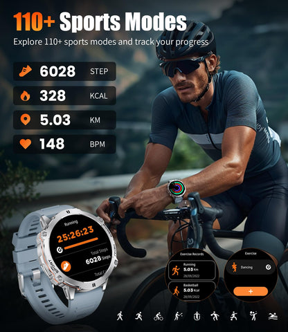 LIGE Smart Watches for Men Answer/Make Calls,1.75" Display Fitness Tracker with Compass Altitude and Barometric Pressure 900mAh Sleep Monitor 110+Sport Modes for Android iOS Smartwatch(Silver)