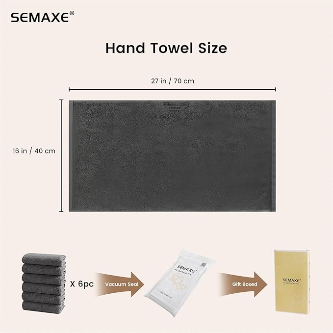SEMAXE 6-Pack Gray Hand Towels