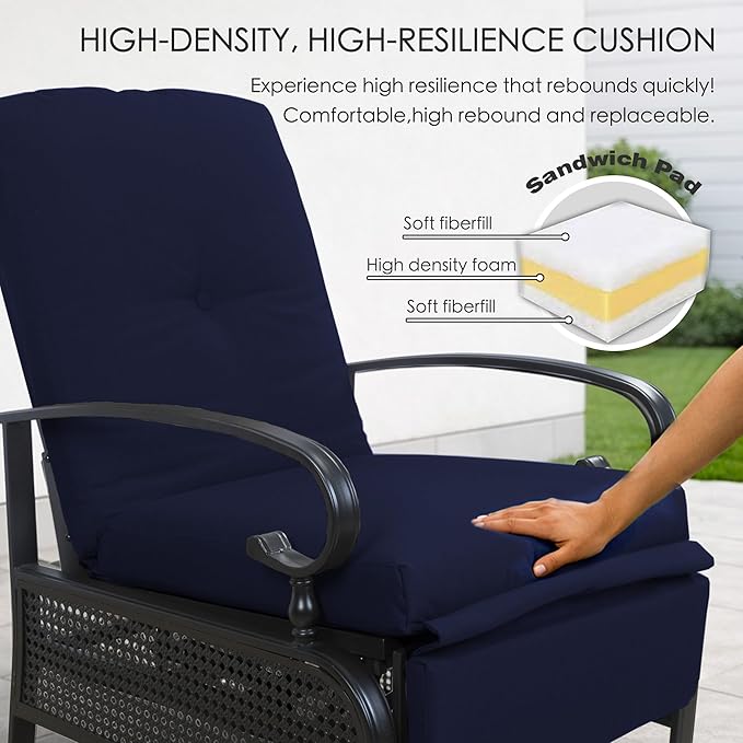 Kozyard Adjustable Outdoor Reclining Lounge Chair, Cushioned Patio Chaise Lounge with Extendable Metal Frame for Sunbathing, Reading & Relaxing – Comfortable Outdoor Recliner(Navy Blue)