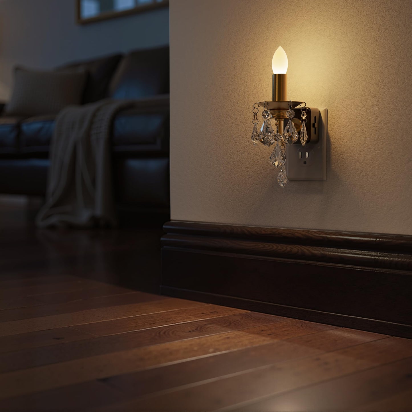 Briignite Chandelier Night Lights Plug into Wall, LED Warm Night Light with Dusk to Dawn Sensor, 0-100LM Dimmable, Decorative Gold Candle-Style Nightlight for Bedroom, Bathroom, Hallway, Stairway