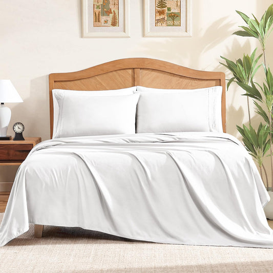 ClevaHome Sheet Set Queen Size, 4-Piece Bedding, Lightweight & Super Soft Easy Care Microfiber– Shrinkage & Fade Resistant Bedding Set with 14'' Deep Pockets (Pearl White)