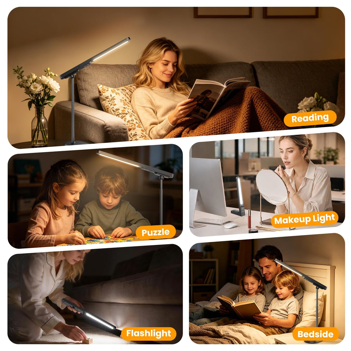 YULINKCO LED Desk Lamp, 3 Color Modes & Dimmable Brightness, Rechargeable Battery-Powered Reading Lamp, Portable Makeup Light, Desktop Lighting for Office, Reading, Puzzles, Working, Night Light