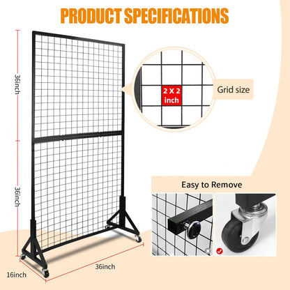 NectaCol 2 Packs 3'x 6' Two-Double Gridwall Panel Display Racks with Sturdy T-Base, Black Grid Wall Panels Display Stand, Display Rack Craft Show, Art Display Stand