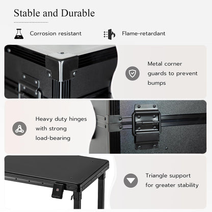 Gdsshuhung Portable Nail Desk with LED Mirror, Heavy Duty Foldable Manicure Table with 3 Drawers, Rolling Makeup Train Case Cosmetology Trolley on Wheels, Mobile Nail Tech Workstation (Black)