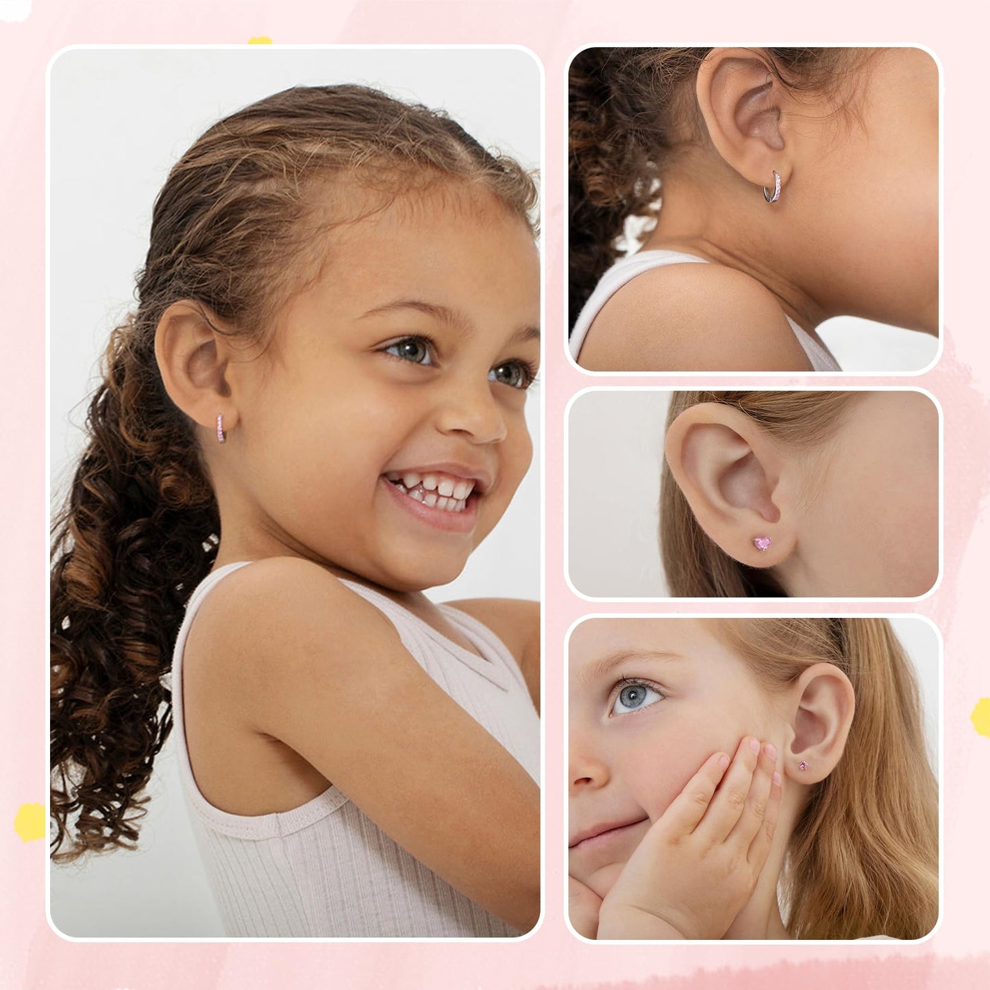 6 Pairs Huggie Hoop Earrings for Girls 925 Sterling Silver Stud Sets Cute Kids Heart Hoops Tiny Cubic Zirconia Flower Stud Small Hypoallergenic Cartilage Sleeper Earrings for Teen Toddler Childs Women
