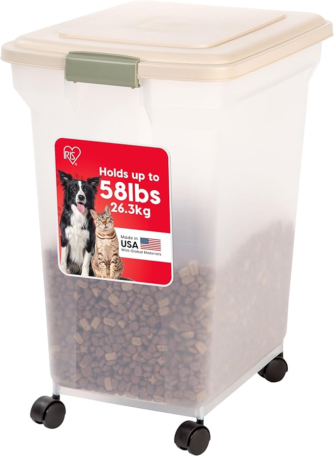 IRIS USA Dog Food Storage Container 58 lbs, Attachable Wheels,