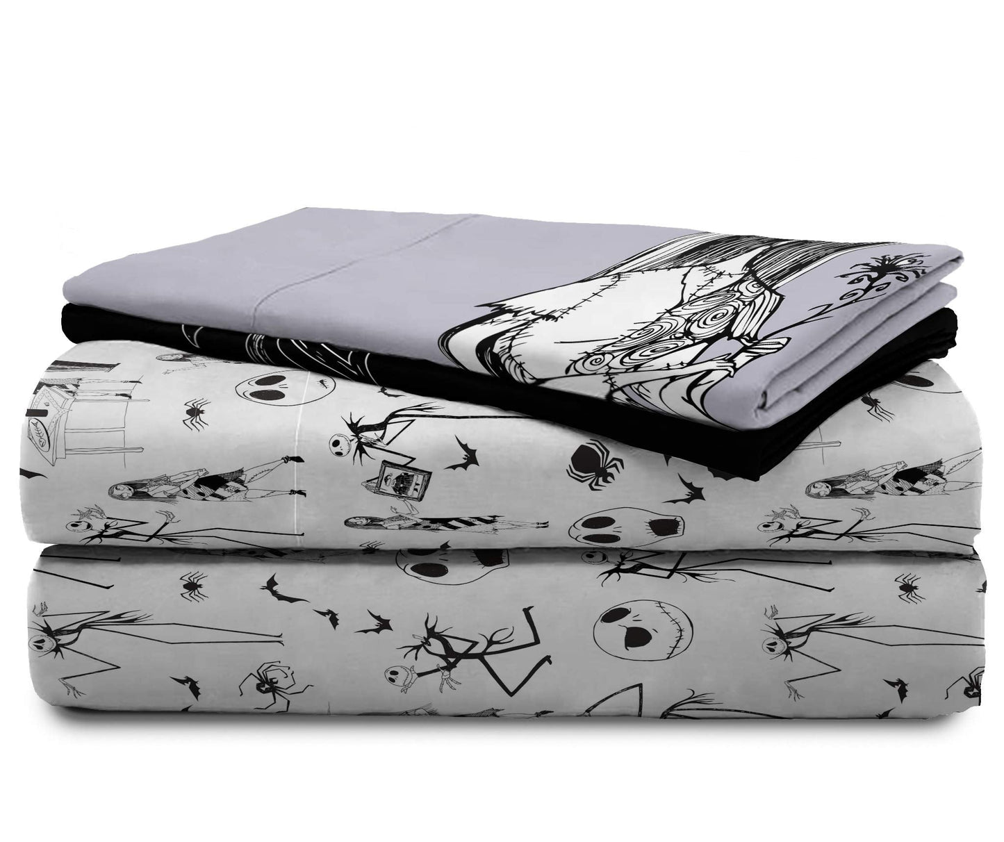 Jay Franco Kids Sheet Set with Fitted, Flat Sheets & Pillow Cover - Ultra-Soft Bedding with Pillowcase for Room Decor, White - Nightmare Before Christmas, 4 Piece Full