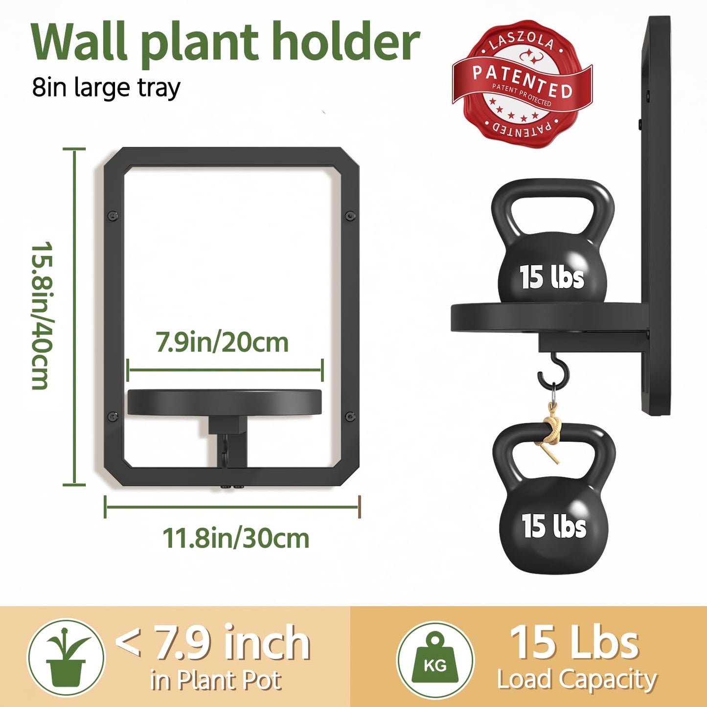 LASZOLA Plant Hangers Holder Wall Mount Indoor Window with 2 Grow Light, 2 Pack Floating Flower Stand Shelf with Hooks, Metal Picture Frame Hanging Planter Display Decor for Kitchen Bathroom, Black