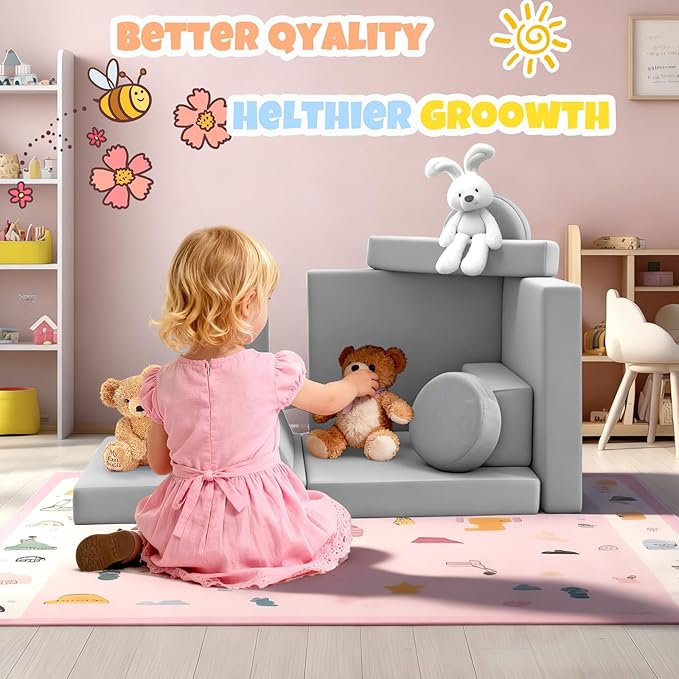 12 Pcs Modular Kids Play Sofa Convertible Foam Floor Mat and Play Fortress
