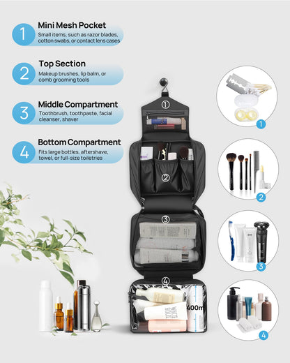 Carttiya Hanging Travel Toiletry Bag - Large Wash Bag for Men and Women, Waterproof Foldable Cosmetic Make up Organiser Bag with Hook for Business Trip,Gym,Vacation and Household