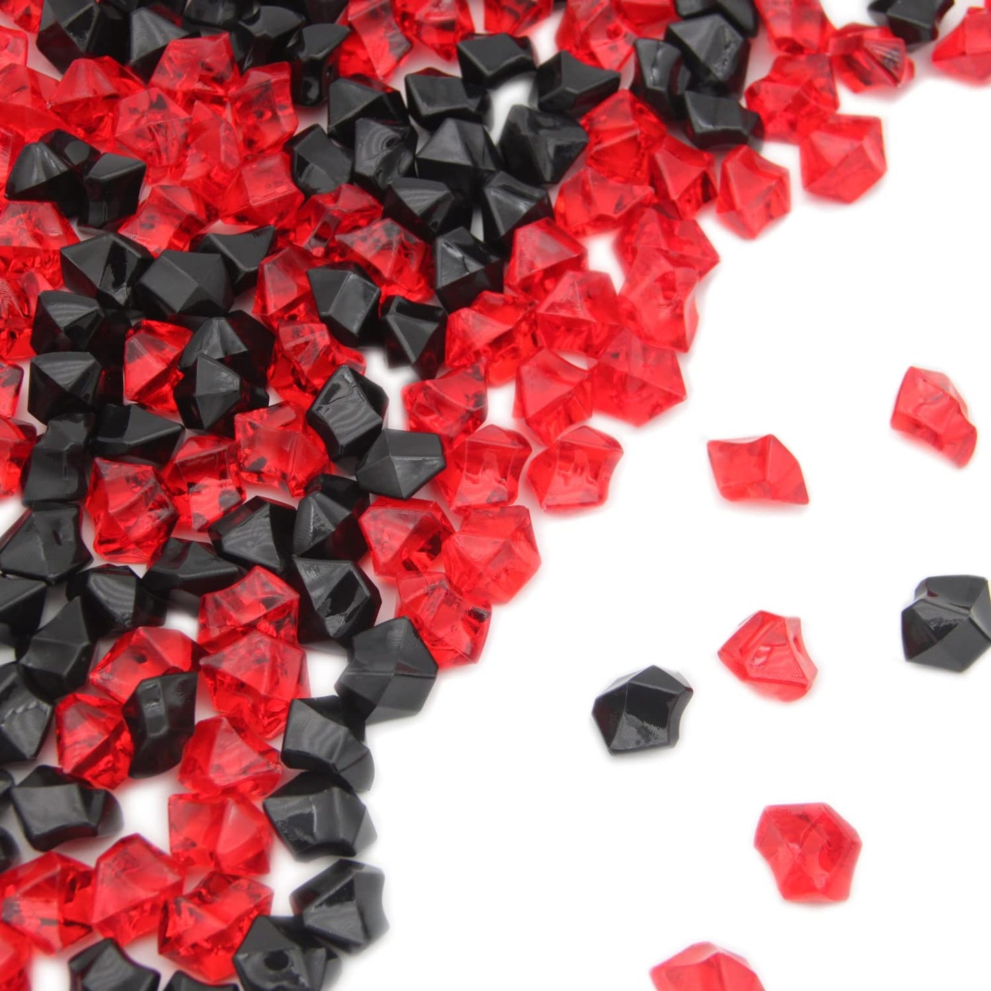PMLAND Clear Fake Ice Rocks – 550 Pcs Large Acrylic Gems Crushed Plastic Diamonds, Black & Red (3Lbs/2.25 Quarts) – Bulk Vase Filler for Centerpieces Theme Décor Aquarium Table Scatter