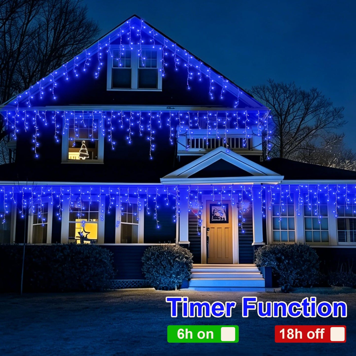 QITONG Blue Icicle Lights for Outside, 33ft 400 LED String Lights Plug in with 8 Modes, Clear Wire Connectable Icicle Christmas Light Indoor