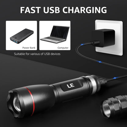 Lepro Torch Rechargeable, Torches LED Super Bright - Adjustable Focus, Long Battery Life, Waterproof 5 Lighting Modes for Camping, Hiking, Power Cuts, Emergency, Dog Walking
