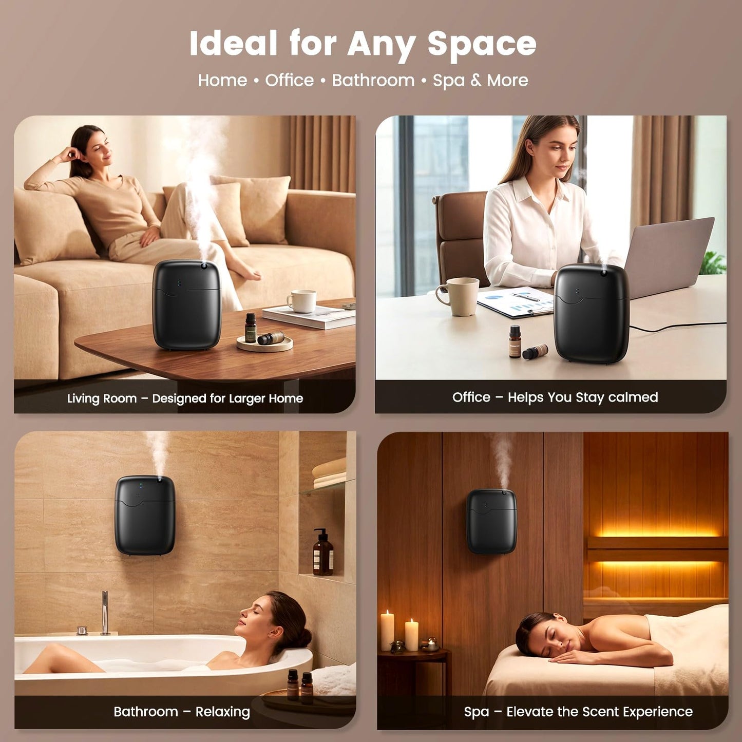 XEITIN Waterless Essential Oil Diffuser - Whole-Home Scent, Cold Air Diffuser Up to 3000sq.ft for Large Home Office Hotel Spa, Adjustable Intensity & Time, App+Panel Control, Quiet Wall Amount, 400ml