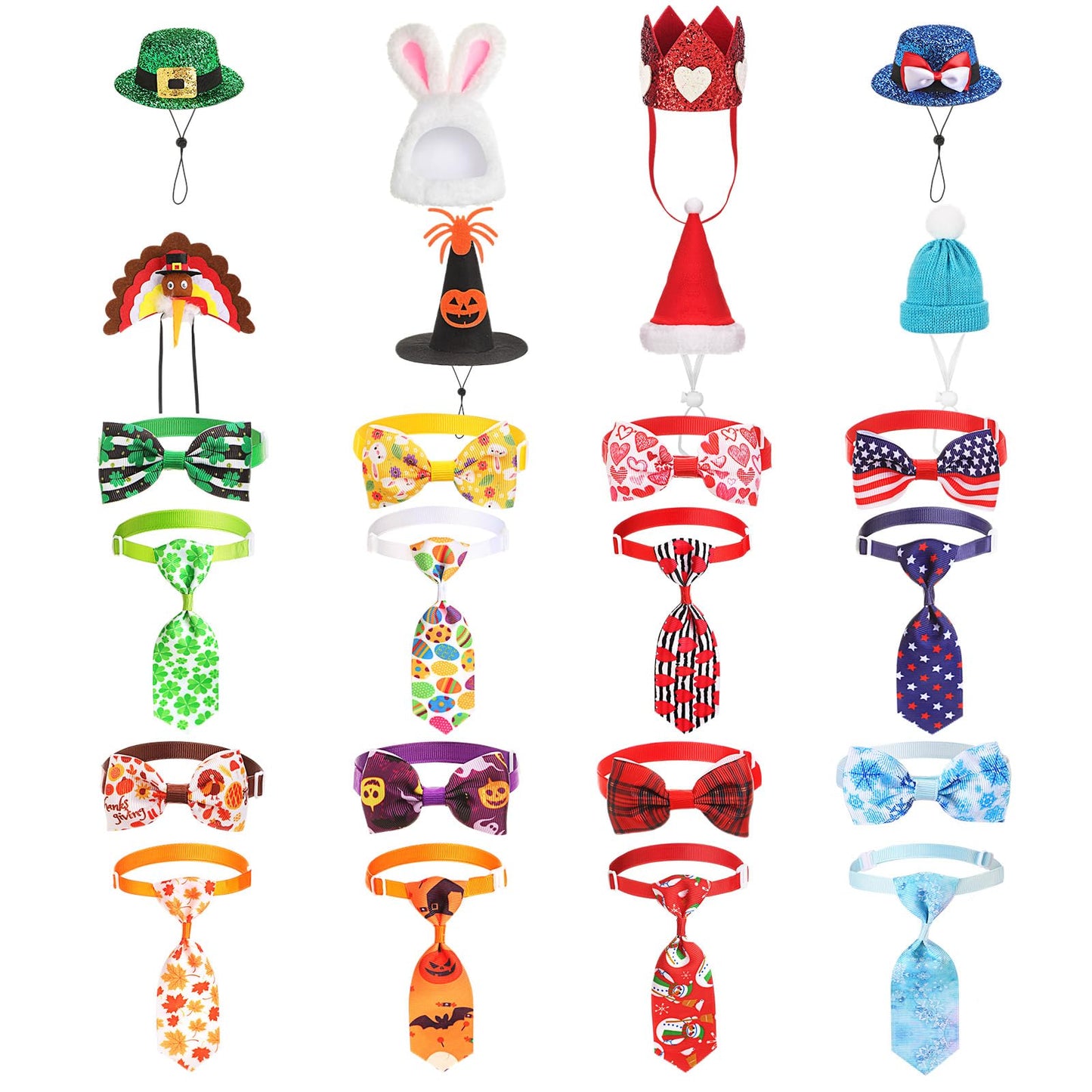 Weysat 8 Set Holiday Porch Goose Outfits All Season Holiday Bundle 4th of July Fall Halloween Christmas St. Patrick Easter Lawn Porch Geese Clothes Hat Bowtie Tie Outfit for 23" Goose Patio Yard Decor