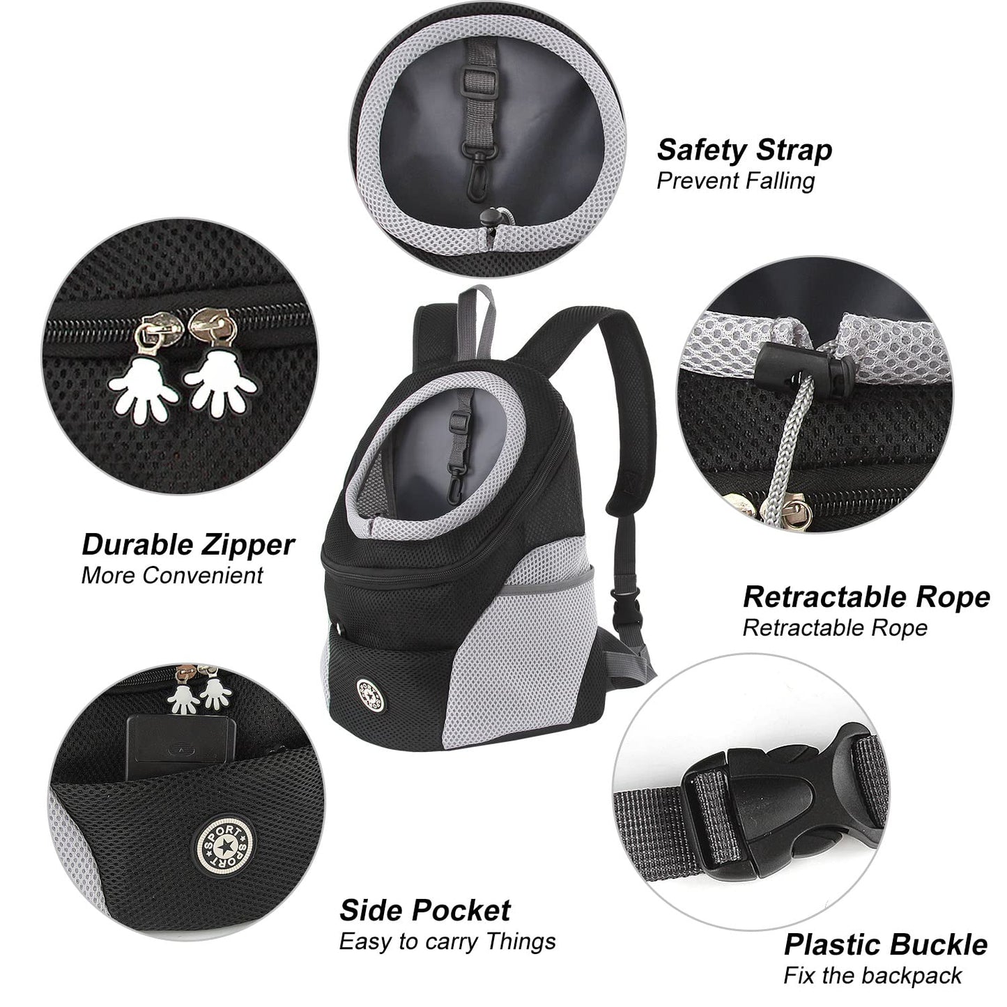 M MUNCASO Dog Carrier Backpack Small Pet Travel Bag Puppy Pet Front Pack with Breathable Head-Out Design and Waterproof Bottom Airline Approved for Outdoor Hiking Travel (M,Black)