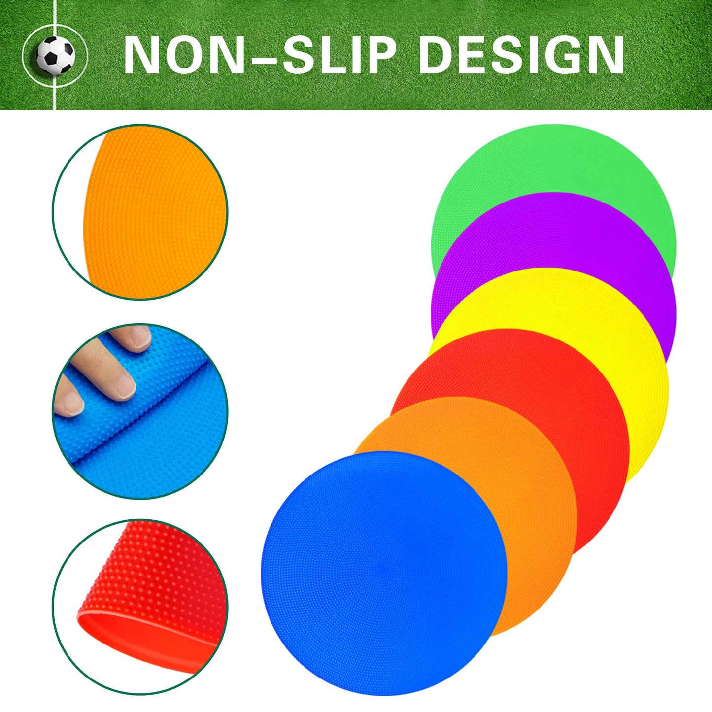 PIKZH Poly Spot Markers 9.05 inch 12 Pcs Non-Slip Rubber Agility Training Markers Floor Dots Flat Field Cones for Football, Soccer, Basketball, School Exercise Drills, Dance Practice