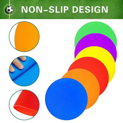 PIKZH Poly Spot Markers 9.05 inch 12 Pcs Non-Slip Rubber Agility Training Markers Floor Dots Flat Field Cones for Football, Soccer, Basketball, School Exercise Drills, Dance Practice