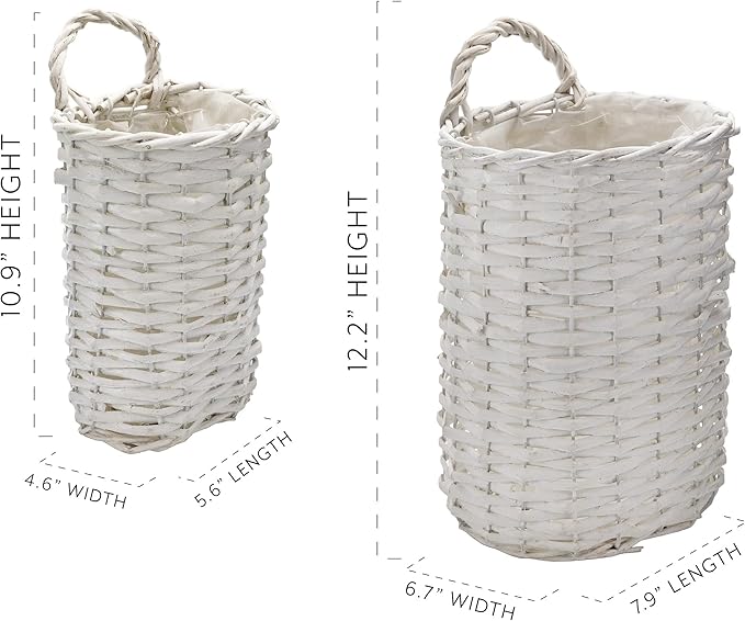 AuldHome Design Wall Hanging Baskets; Woven WIcker Rustic Farmhouse White