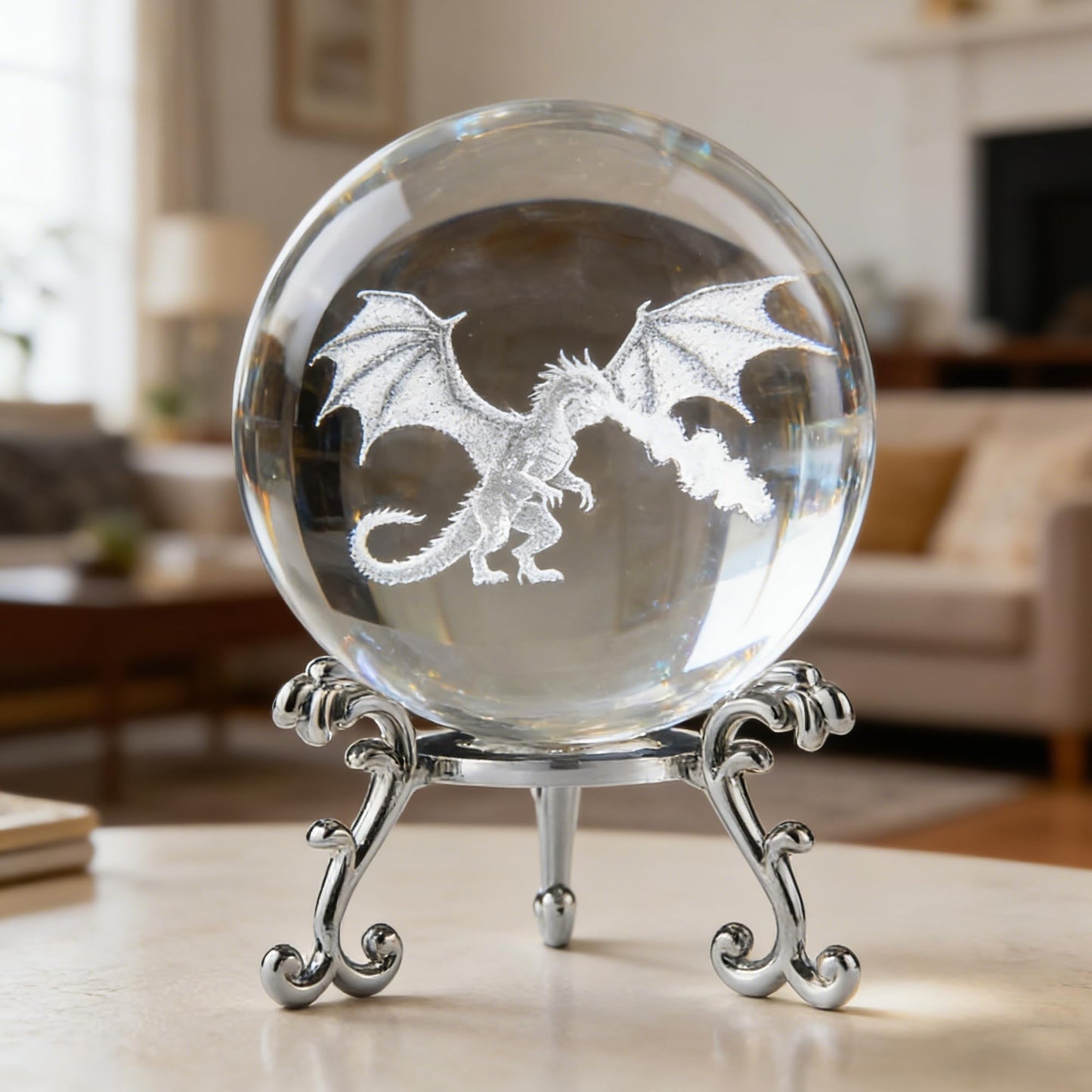 ZEERSHEE 2.4in 3D Dragon Crystal Ball with Stand Fire Breathing Dragon Decoration Gifts for Boys Girls