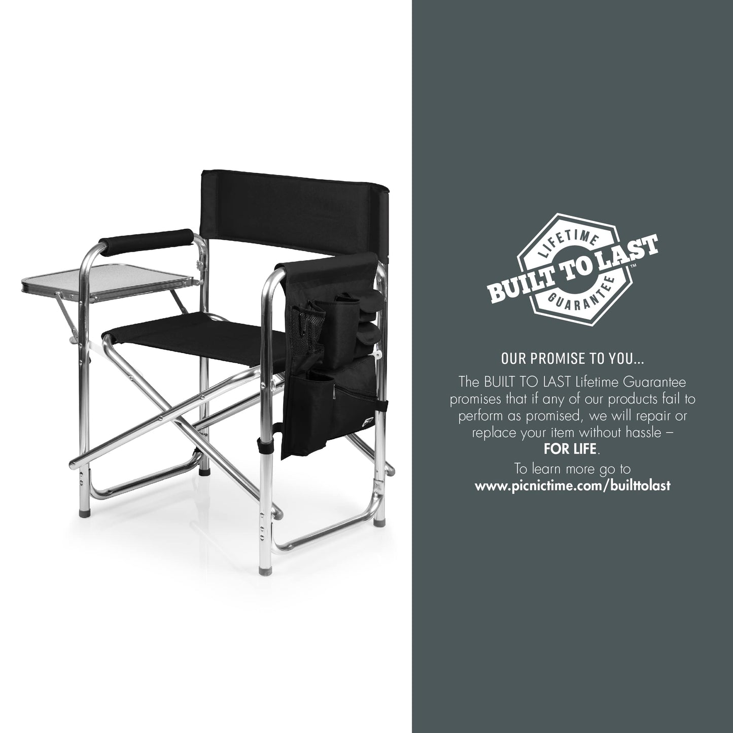PICNIC TIME NFL Las Vegas Raiders Sports Chair with Side Table, Beach Chair, Camp Chair for Adults