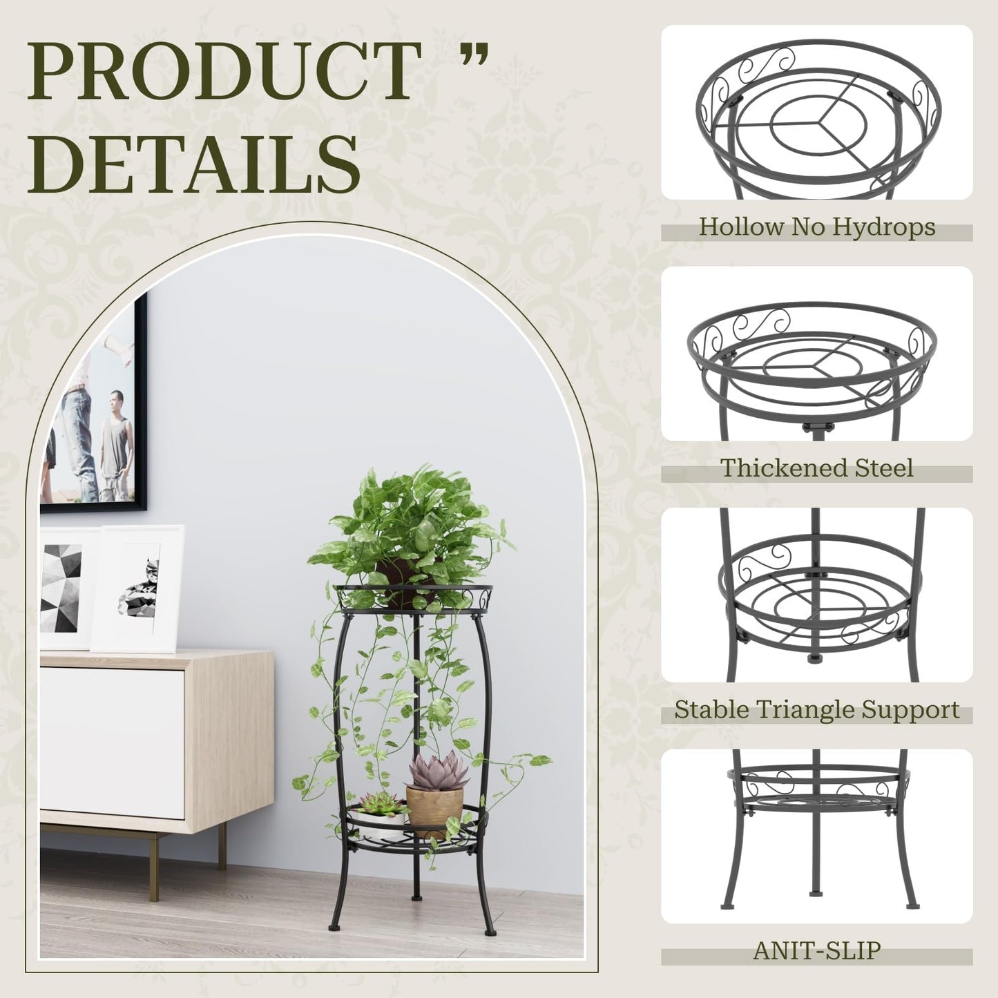 MissYolo Plant Stand Indoor Outdoor, 2 Tier 27" Tall Metal Plant Stand Shelf, Heavy Duty Flower Pot Shelf for Corner, Patio, Garden, Office, Living Room