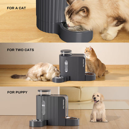 Gardner Pet 2 in 1 Automatic Cat Feeder and Water Dispenser 3L*2, Cat Bowls with Stainless Steel Bowl, Gravity Dog Water Dispenser, 100% BPA-Free, No Electricity Required, Dark Grey