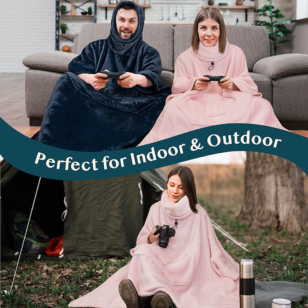 PAVILIA Sherpa Wearable Blanket Poncho Women Men, Oversized Hoodie Sweatshirt Poncho Blanket, Hooded Sweater Wrap Cape Neck Warmer, Fleece Soft Hug Sleep Pod Adult, Cozy Warm Gift Ideas Sister, Pink