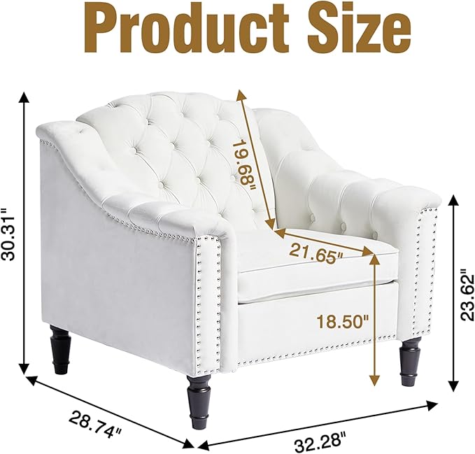LEVNARY White Velvet Chair for Bedroom, Upholstered Sofa Chair